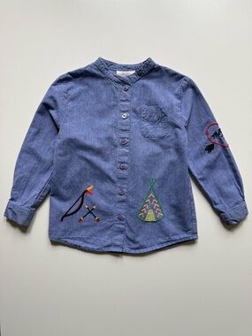 Wild & Gorgeous Kids Unisex Embroidered Denim Button-Down Shirt - Size 2-3
